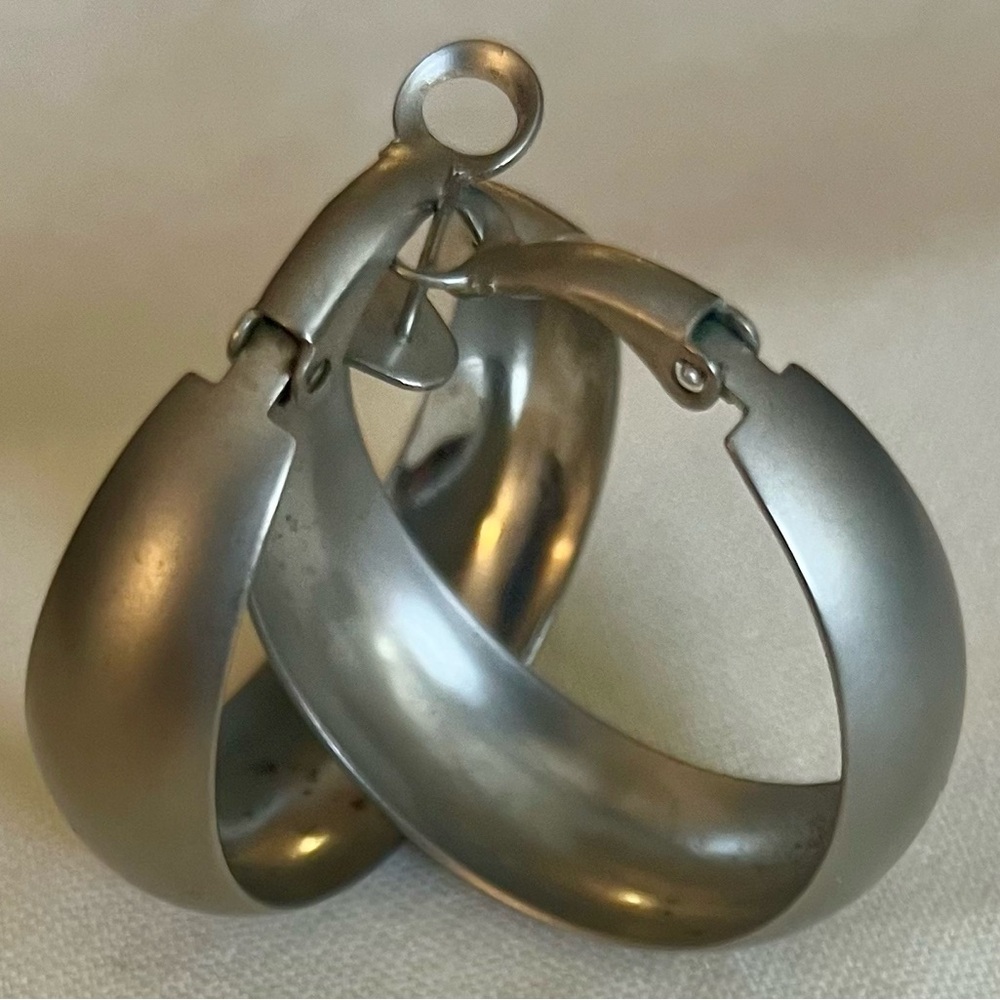 Matt Finished, Silver Plated Hoop Earrings - Picture 12 of 16